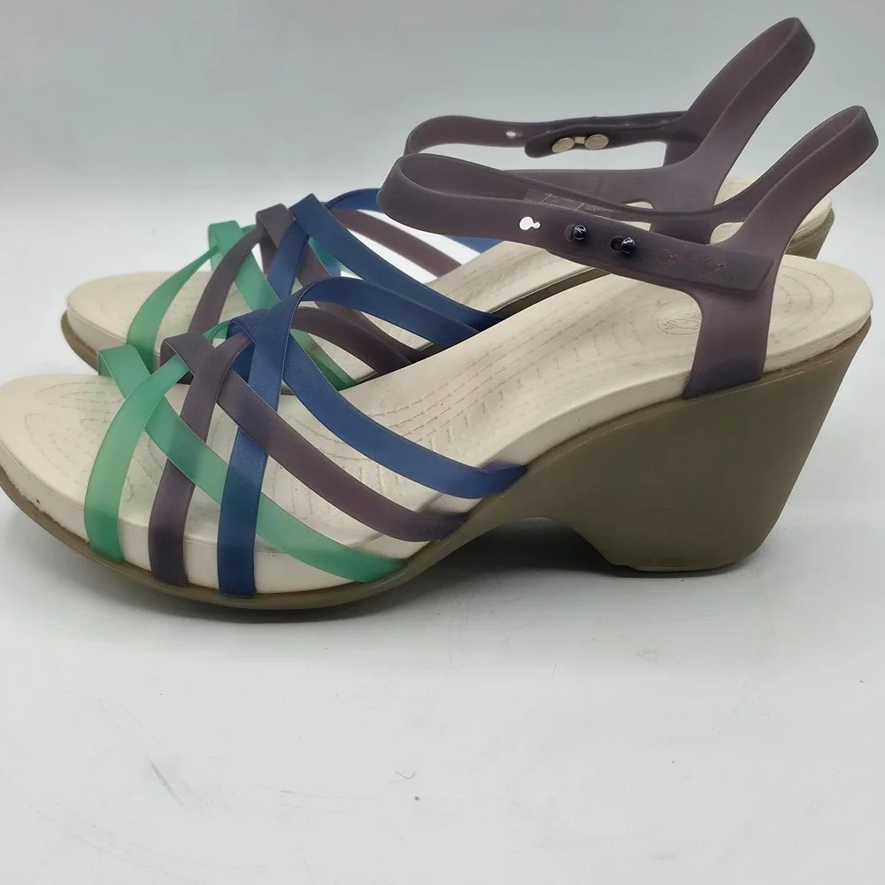 Crocs Isabella Strappy Wedge Sandal Women 9 Multi Color Huarache Lightweight 3in